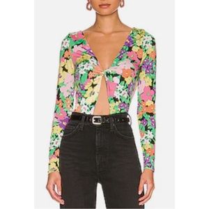 AFRM Indy 70’s Hippie Vibes Neon Garden Floral Cut-Out Bodysuit
